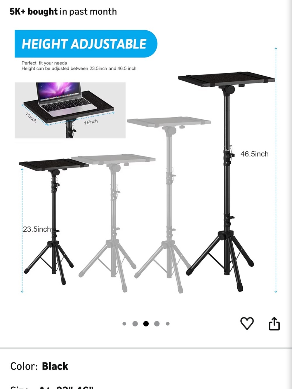 Adjustable Black Tripod Projector/Laptop Stand